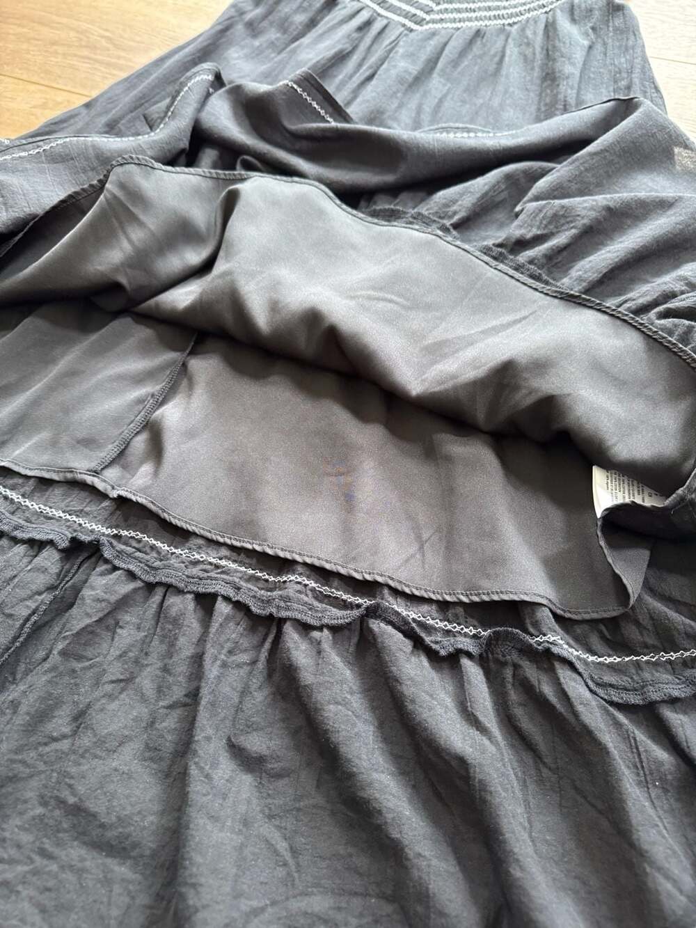 American Eagle Black Smocked Tiered Midi Dress Flutter Strap Cottagecore S - Picture 8 of 12